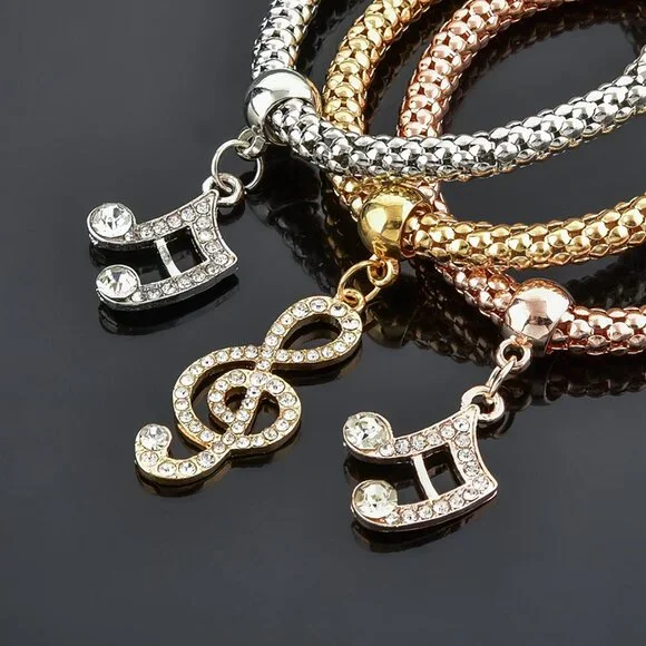 Tri-Tone Musical Charm Bracelet Set – Treble Clef & Notes - Picture 1 of 7
